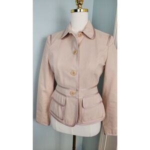 Vintage Nine West Jacket Womens XS Blush Pink Ribbon Trim Tailored Button Blazer